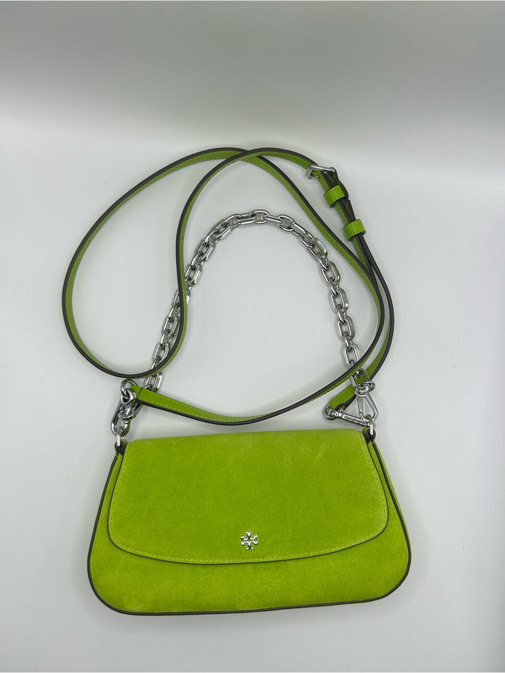 Tory Burch Novelty Lime Green Suede Crossbody Bag